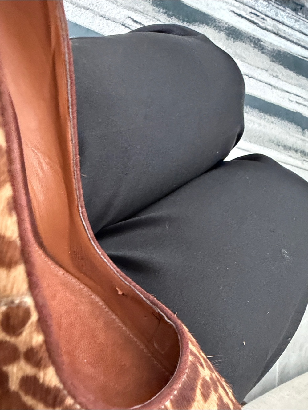 SCHUTZ Hair-Calf Leopard Print Pointed Toe Heels with Gold Trim - Picture 8 of 10